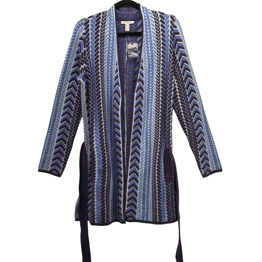 Isaac Mizrahi Womens Cardigan Size M Chevron Open Front Relaxed Winter Travel